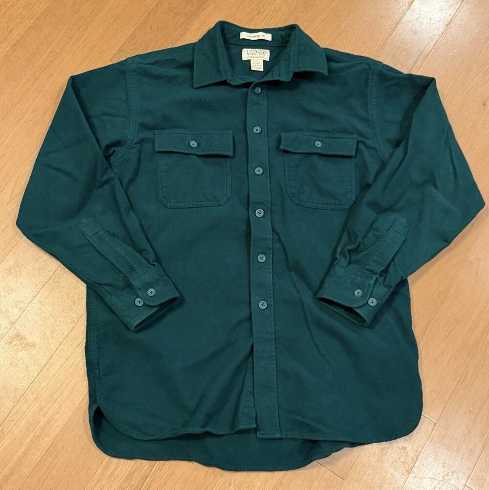L.L. Bean Shirt Mens Medium Green Vintage Chamois Cloth Traditional Fit EUC